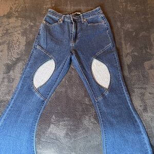 Fashion Nova Blue Flare Jeans with Cutout Design